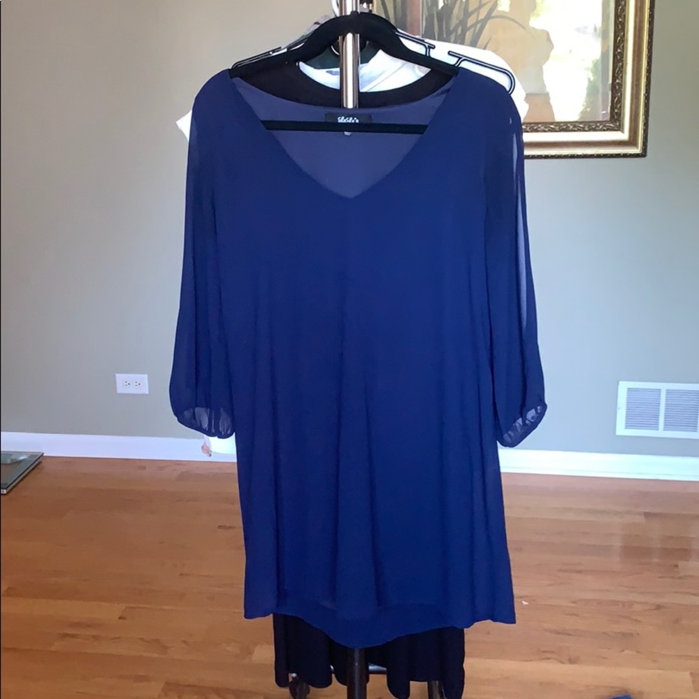 LULUS NAVY SHOULDER CUTOUT DRESS